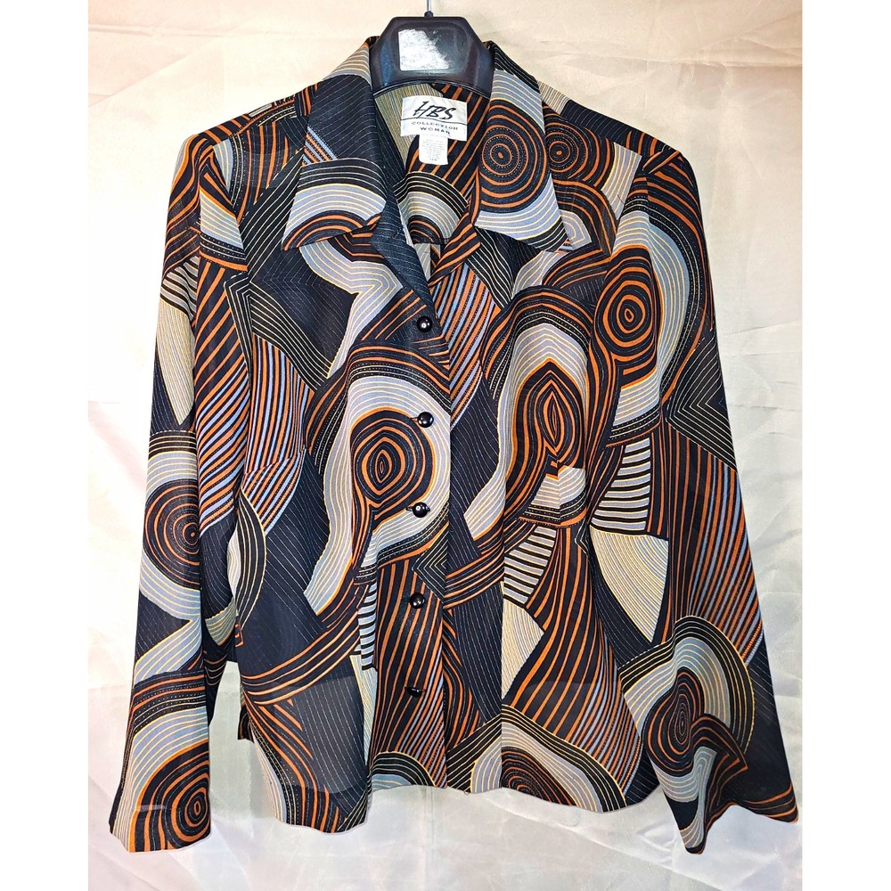 HBS Collection Retro/vintage Woman 18W Black/Brown Geometric Woven Blouse